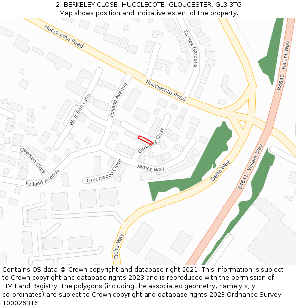 2, BERKELEY CLOSE, HUCCLECOTE, GLOUCESTER, GL3 3TG: Location map and indicative extent of plot