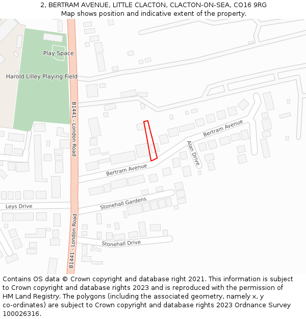 2, BERTRAM AVENUE, LITTLE CLACTON, CLACTON-ON-SEA, CO16 9RG: Location map and indicative extent of plot