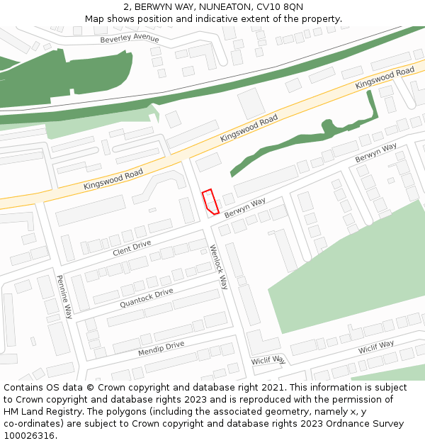 2, BERWYN WAY, NUNEATON, CV10 8QN: Location map and indicative extent of plot