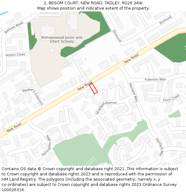 2, BESOM COURT, NEW ROAD, TADLEY, RG26 3AW: Location map and indicative extent of plot