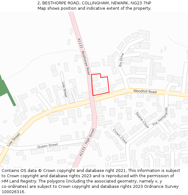 2, BESTHORPE ROAD, COLLINGHAM, NEWARK, NG23 7NP: Location map and indicative extent of plot