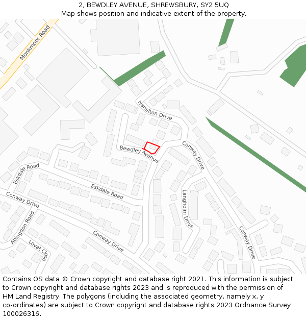 2, BEWDLEY AVENUE, SHREWSBURY, SY2 5UQ: Location map and indicative extent of plot