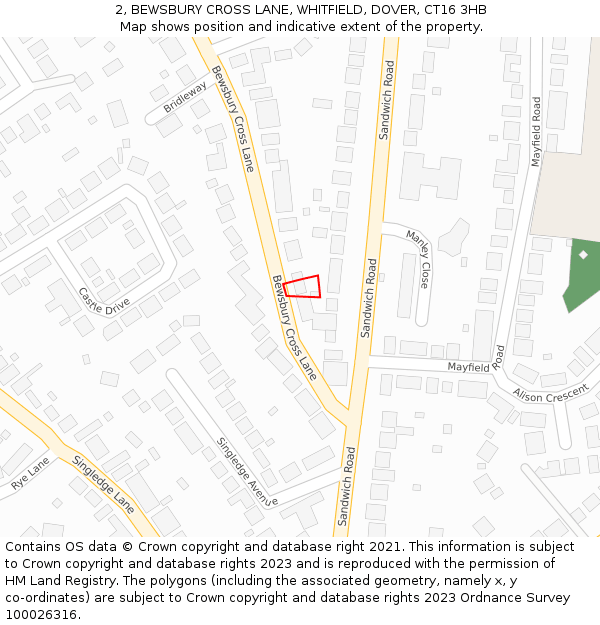 2, BEWSBURY CROSS LANE, WHITFIELD, DOVER, CT16 3HB: Location map and indicative extent of plot