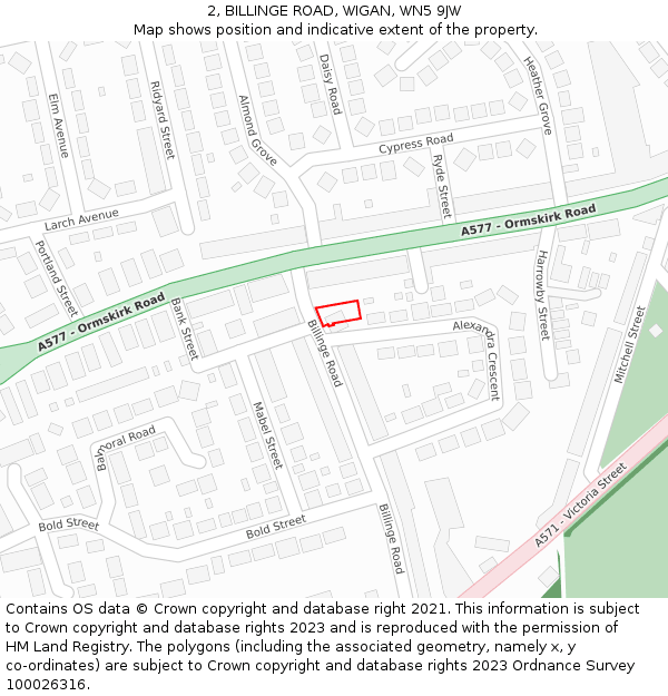 2, BILLINGE ROAD, WIGAN, WN5 9JW: Location map and indicative extent of plot
