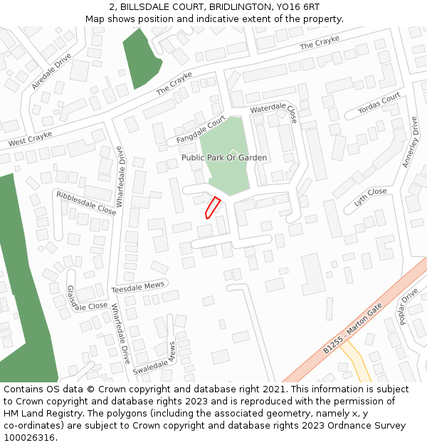 2, BILLSDALE COURT, BRIDLINGTON, YO16 6RT: Location map and indicative extent of plot