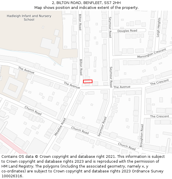 2, BILTON ROAD, BENFLEET, SS7 2HH: Location map and indicative extent of plot