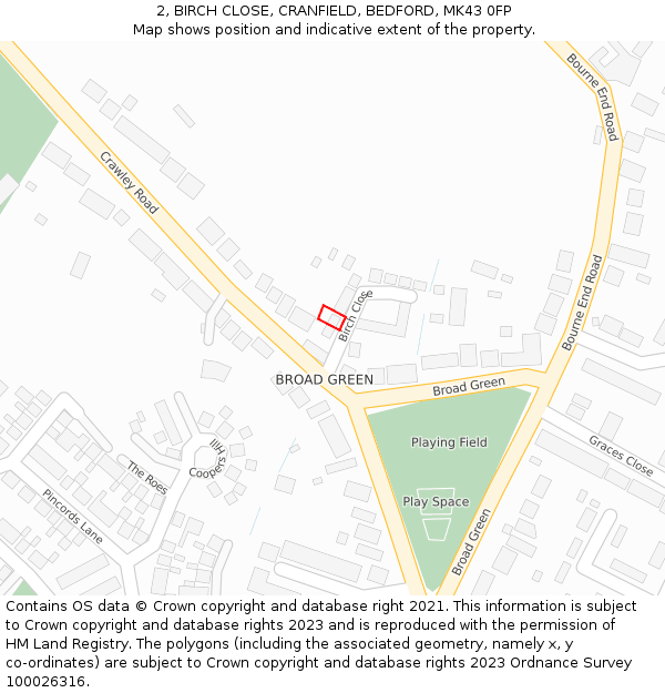 2, BIRCH CLOSE, CRANFIELD, BEDFORD, MK43 0FP: Location map and indicative extent of plot