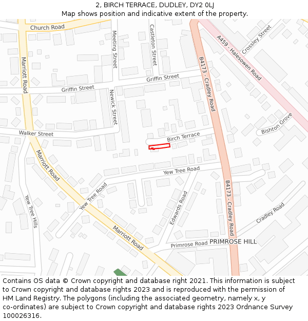 2, BIRCH TERRACE, DUDLEY, DY2 0LJ: Location map and indicative extent of plot