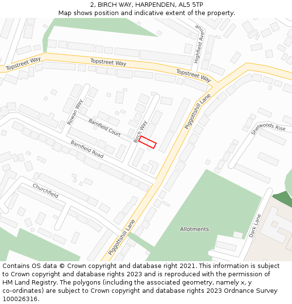 2, BIRCH WAY, HARPENDEN, AL5 5TP: Location map and indicative extent of plot