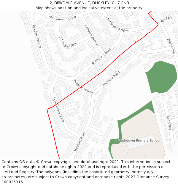 2, BIRKDALE AVENUE, BUCKLEY, CH7 2NB: Location map and indicative extent of plot