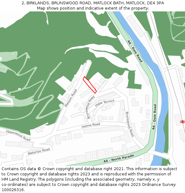 2, BIRKLANDS, BRUNSWOOD ROAD, MATLOCK BATH, MATLOCK, DE4 3PA: Location map and indicative extent of plot
