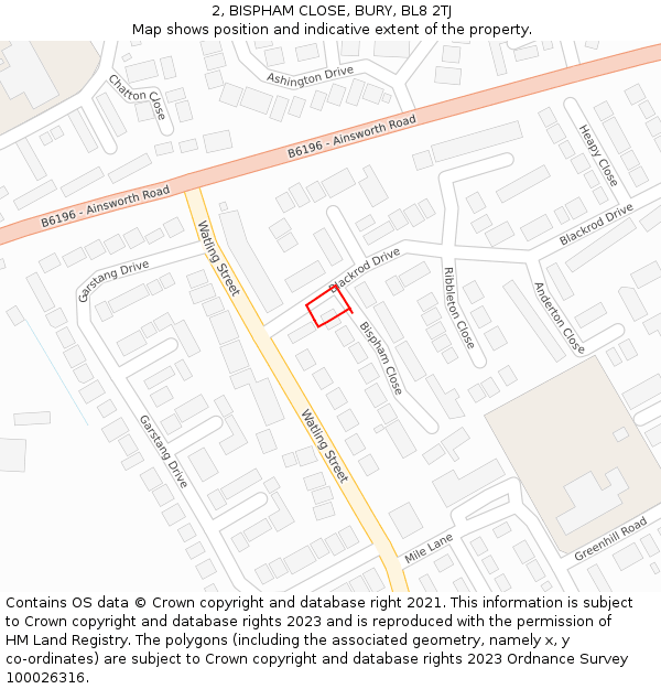 2, BISPHAM CLOSE, BURY, BL8 2TJ: Location map and indicative extent of plot