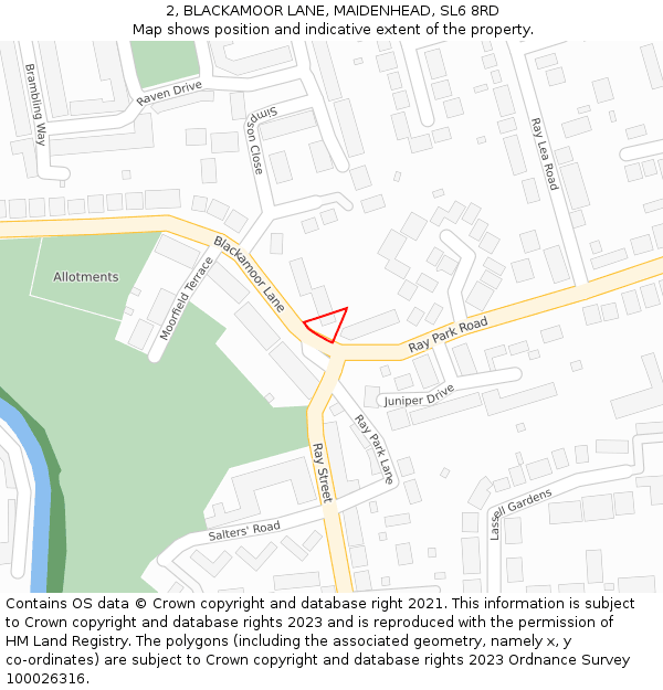 2, BLACKAMOOR LANE, MAIDENHEAD, SL6 8RD: Location map and indicative extent of plot