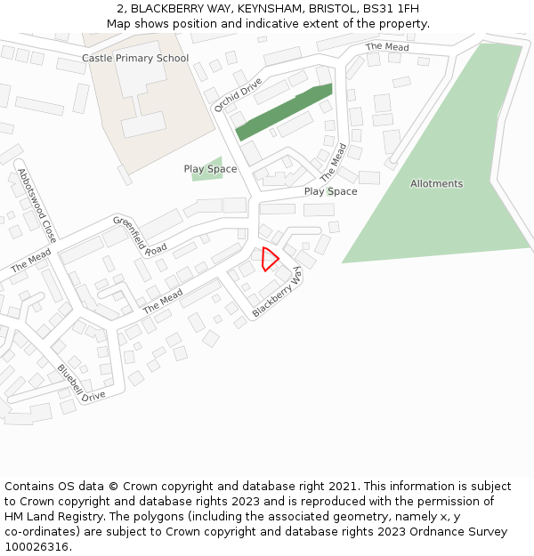 2, BLACKBERRY WAY, KEYNSHAM, BRISTOL, BS31 1FH: Location map and indicative extent of plot