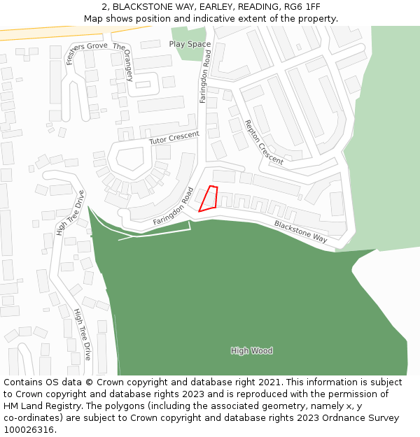 2, BLACKSTONE WAY, EARLEY, READING, RG6 1FF: Location map and indicative extent of plot