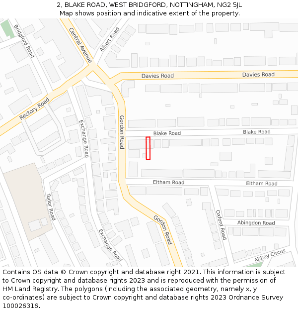 2, BLAKE ROAD, WEST BRIDGFORD, NOTTINGHAM, NG2 5JL: Location map and indicative extent of plot