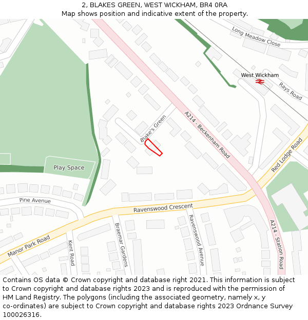2, BLAKES GREEN, WEST WICKHAM, BR4 0RA: Location map and indicative extent of plot