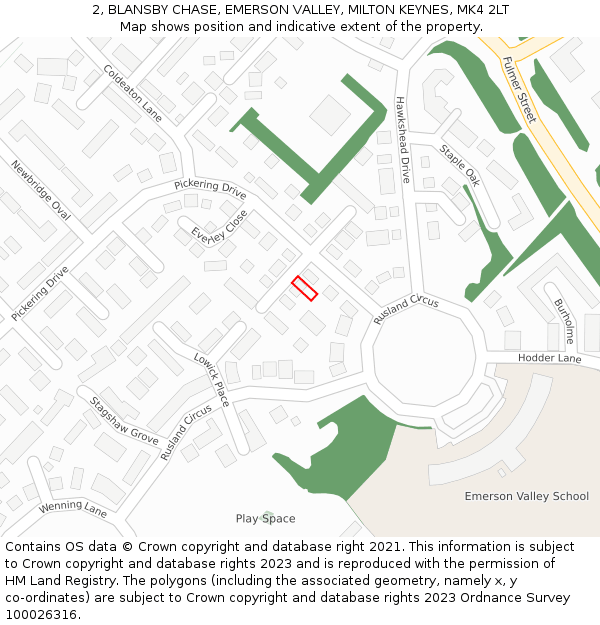 2, BLANSBY CHASE, EMERSON VALLEY, MILTON KEYNES, MK4 2LT: Location map and indicative extent of plot