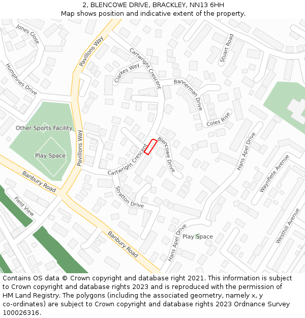 2, BLENCOWE DRIVE, BRACKLEY, NN13 6HH: Location map and indicative extent of plot