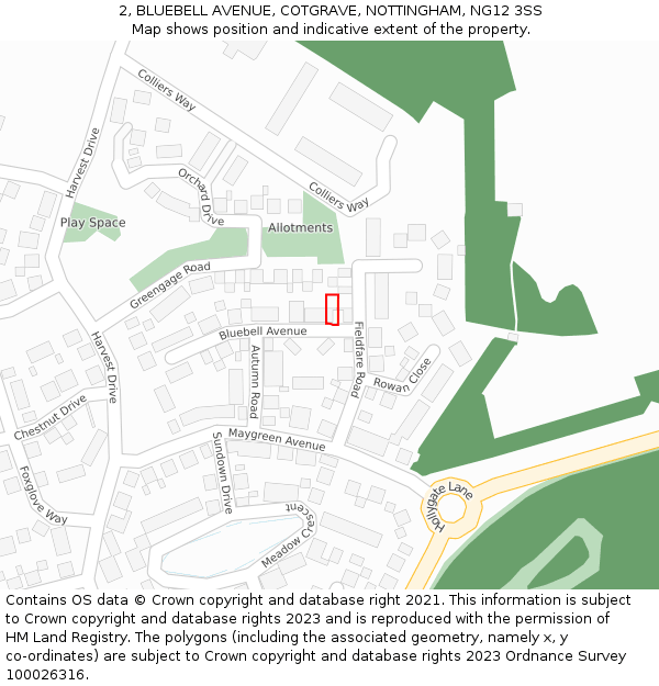 2, BLUEBELL AVENUE, COTGRAVE, NOTTINGHAM, NG12 3SS: Location map and indicative extent of plot