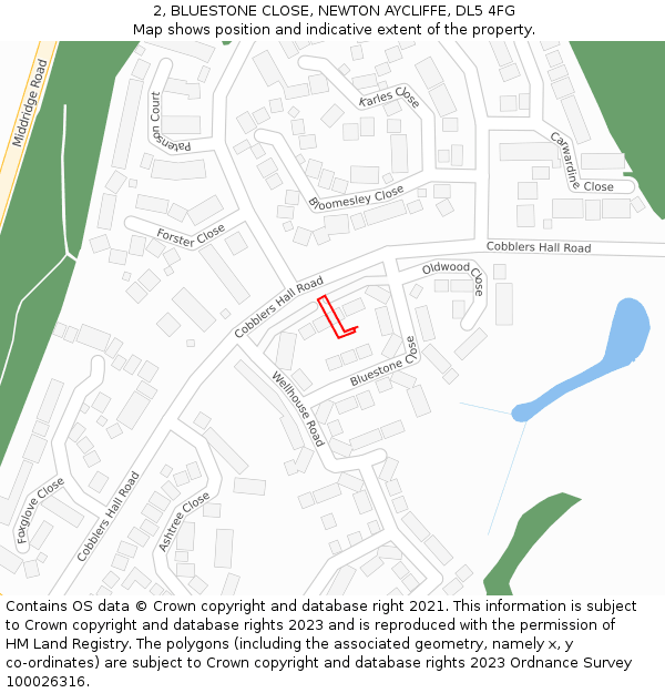 2, BLUESTONE CLOSE, NEWTON AYCLIFFE, DL5 4FG: Location map and indicative extent of plot