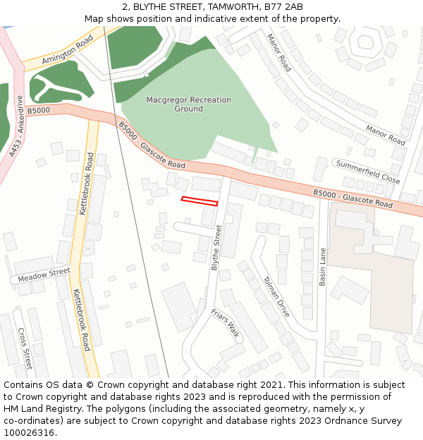 2, BLYTHE STREET, TAMWORTH, B77 2AB: Location map and indicative extent of plot