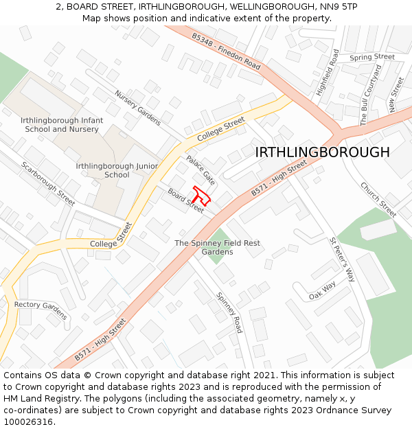 2, BOARD STREET, IRTHLINGBOROUGH, WELLINGBOROUGH, NN9 5TP: Location map and indicative extent of plot