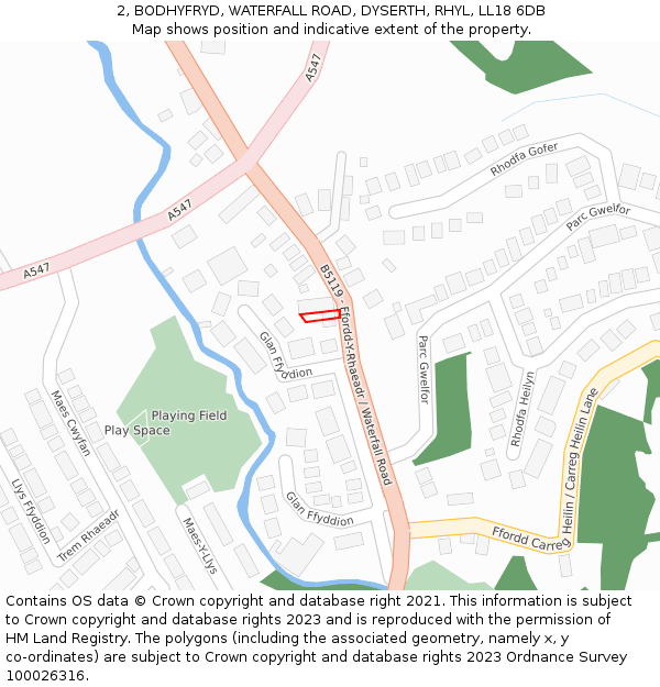 2, BODHYFRYD, WATERFALL ROAD, DYSERTH, RHYL, LL18 6DB: Location map and indicative extent of plot