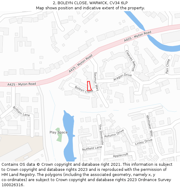 2, BOLEYN CLOSE, WARWICK, CV34 6LP: Location map and indicative extent of plot