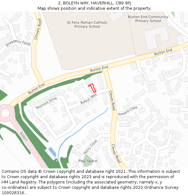 2, BOLEYN WAY, HAVERHILL, CB9 9PJ: Location map and indicative extent of plot