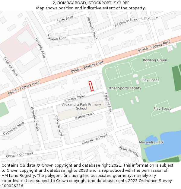 2, BOMBAY ROAD, STOCKPORT, SK3 9RF: Location map and indicative extent of plot