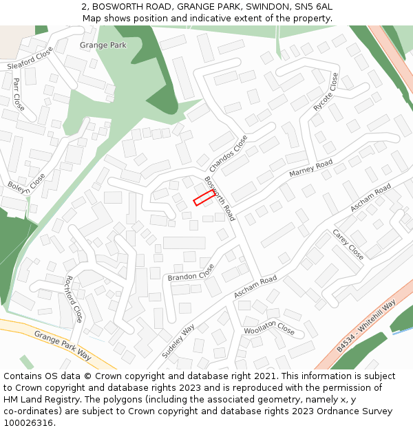 2, BOSWORTH ROAD, GRANGE PARK, SWINDON, SN5 6AL: Location map and indicative extent of plot