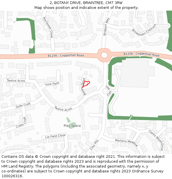 2, BOTANY DRIVE, BRAINTREE, CM7 3RW: Location map and indicative extent of plot