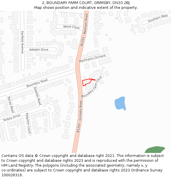2, BOUNDARY FARM COURT, GRIMSBY, DN33 2BJ: Location map and indicative extent of plot