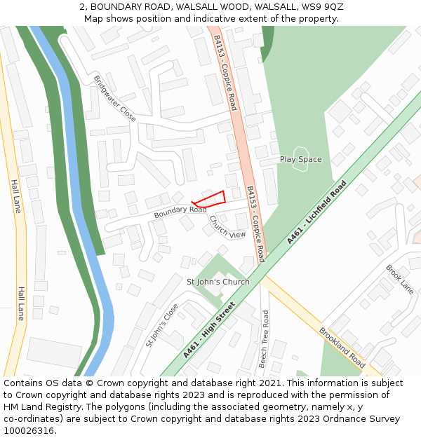 2, BOUNDARY ROAD, WALSALL WOOD, WALSALL, WS9 9QZ: Location map and indicative extent of plot