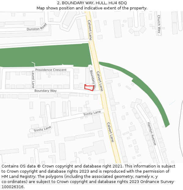 2, BOUNDARY WAY, HULL, HU4 6DQ: Location map and indicative extent of plot