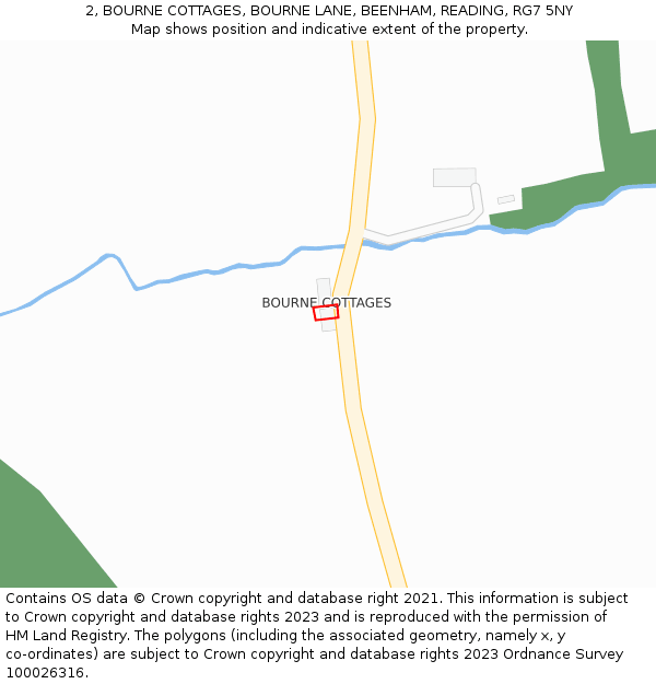 2, BOURNE COTTAGES, BOURNE LANE, BEENHAM, READING, RG7 5NY: Location map and indicative extent of plot