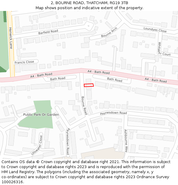 2, BOURNE ROAD, THATCHAM, RG19 3TB: Location map and indicative extent of plot