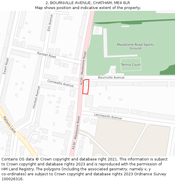 2, BOURNVILLE AVENUE, CHATHAM, ME4 6LR: Location map and indicative extent of plot