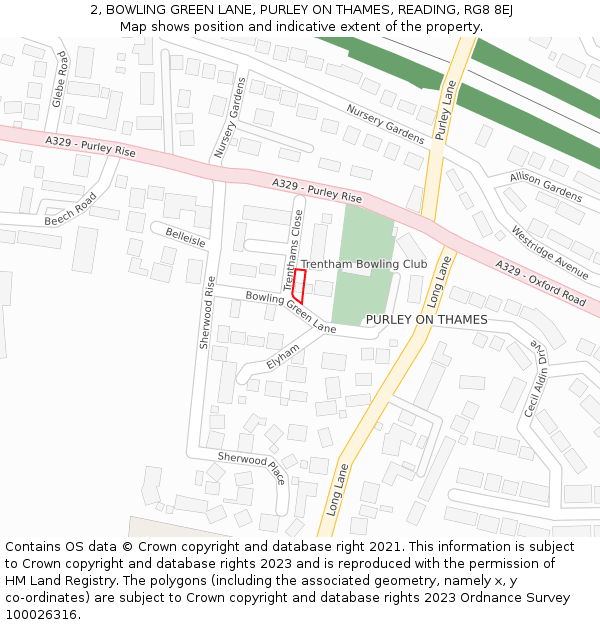 2, BOWLING GREEN LANE, PURLEY ON THAMES, READING, RG8 8EJ: Location map and indicative extent of plot