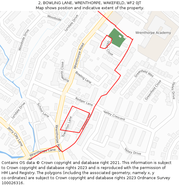 2, BOWLING LANE, WRENTHORPE, WAKEFIELD, WF2 0JT: Location map and indicative extent of plot