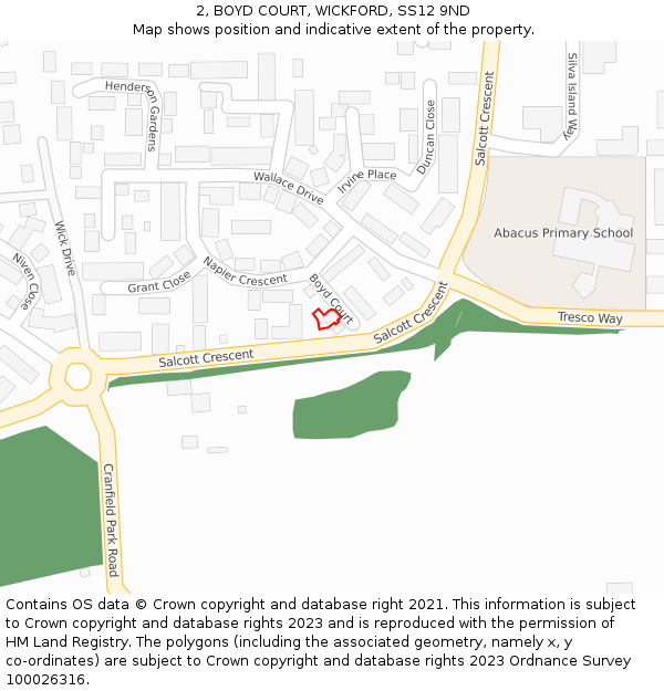 2, BOYD COURT, WICKFORD, SS12 9ND: Location map and indicative extent of plot