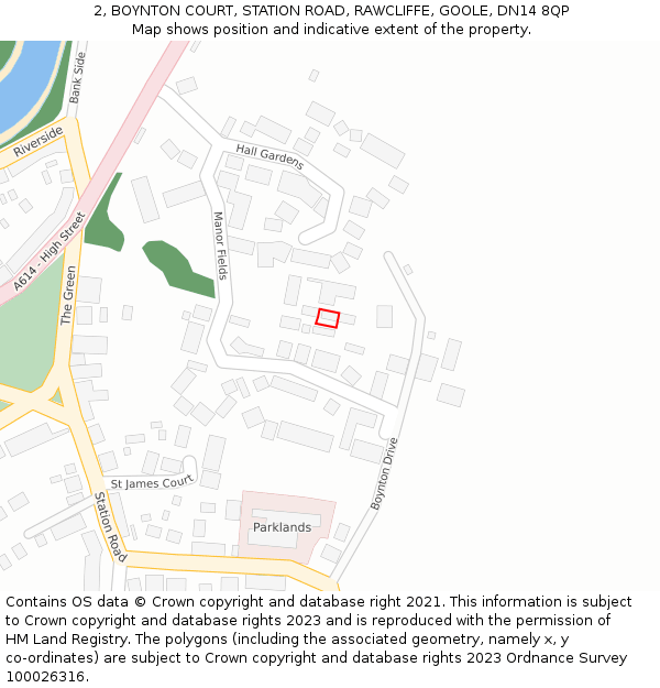 2, BOYNTON COURT, STATION ROAD, RAWCLIFFE, GOOLE, DN14 8QP: Location map and indicative extent of plot