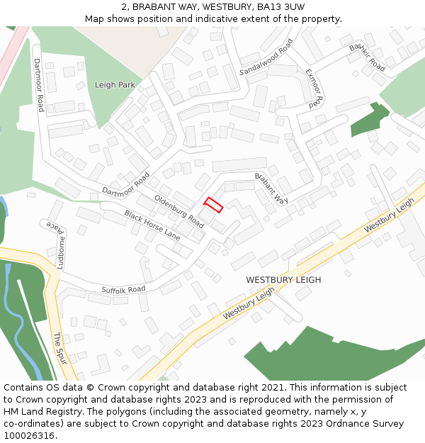 2, BRABANT WAY, WESTBURY, BA13 3UW: Location map and indicative extent of plot