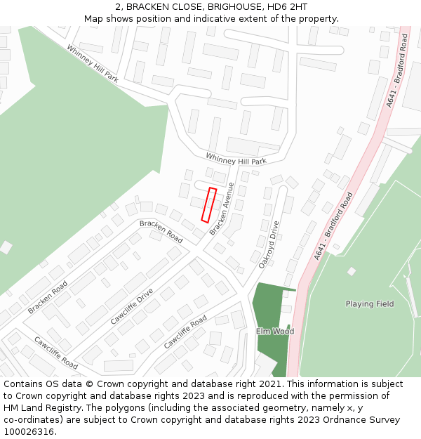 2, BRACKEN CLOSE, BRIGHOUSE, HD6 2HT: Location map and indicative extent of plot