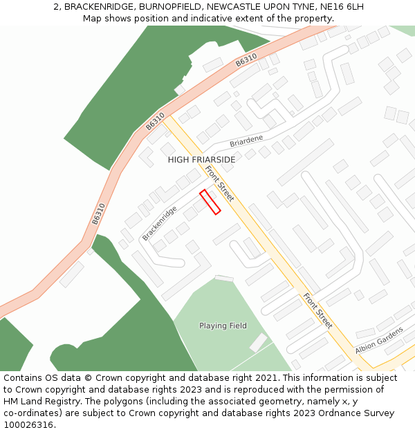 2, BRACKENRIDGE, BURNOPFIELD, NEWCASTLE UPON TYNE, NE16 6LH: Location map and indicative extent of plot