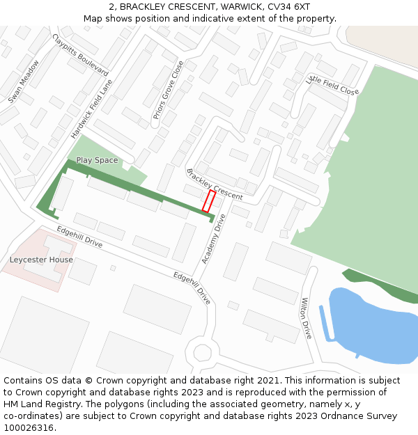 2, BRACKLEY CRESCENT, WARWICK, CV34 6XT: Location map and indicative extent of plot