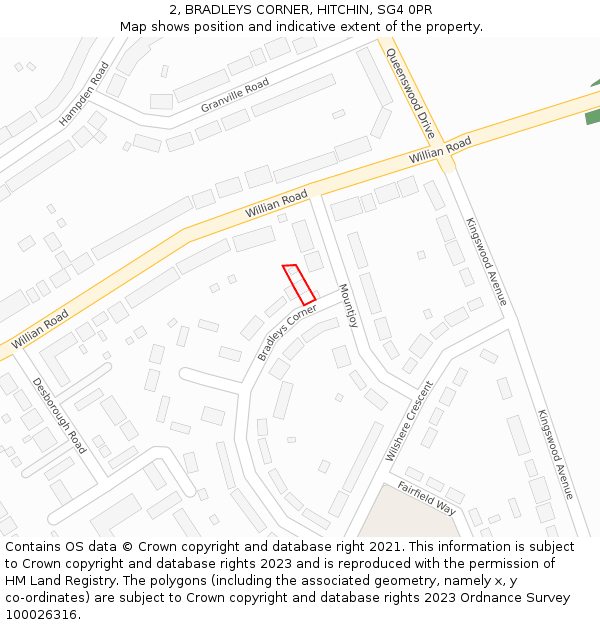 2, BRADLEYS CORNER, HITCHIN, SG4 0PR: Location map and indicative extent of plot