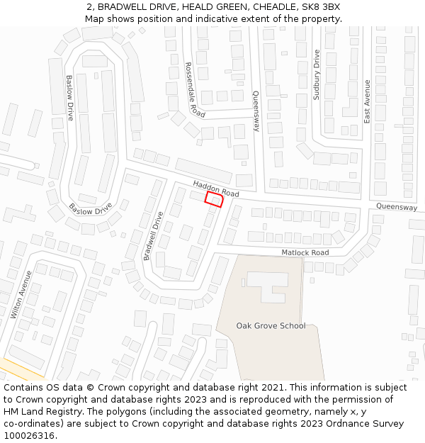 2, BRADWELL DRIVE, HEALD GREEN, CHEADLE, SK8 3BX: Location map and indicative extent of plot