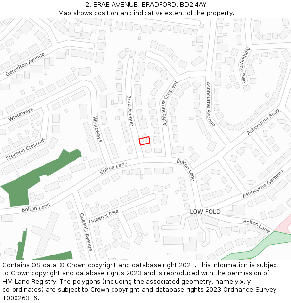 2, BRAE AVENUE, BRADFORD, BD2 4AY: Location map and indicative extent of plot